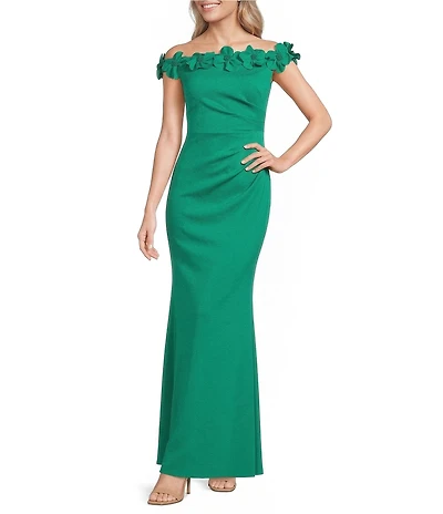 Eliza J 3D Floral Scuba Off-The-Shoulder Bodycon Gown