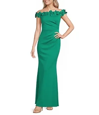 Eliza J 3D Floral Scuba Off-The-Shoulder Bodycon Gown