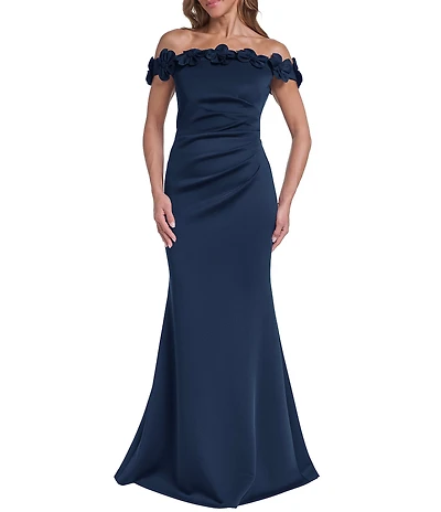 Eliza J 3D Floral Scuba Off-The-Shoulder Bodycon Gown
