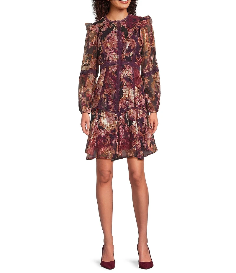 Eliza J Balloon Sleeve Ruffle Pattern Mini Dress
