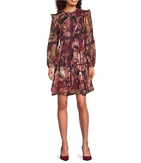 Eliza J Balloon Sleeve Ruffle Pattern Mini Dress