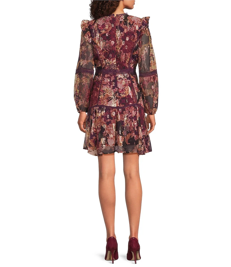 Eliza J Balloon Sleeve Ruffle Pattern Mini Dress