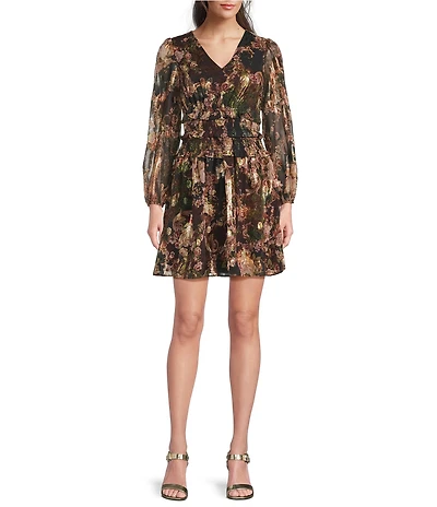 Eliza J Balloon Sleeve V-Neck Smocked Fit & Flare Mini Dress