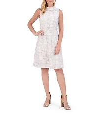 Eliza J Boucle Mock Neck Sleeveless Fringe Detail A-Line Mini Dress