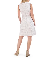 Eliza J Boucle Mock Neck Sleeveless Fringe Detail A-Line Mini Dress