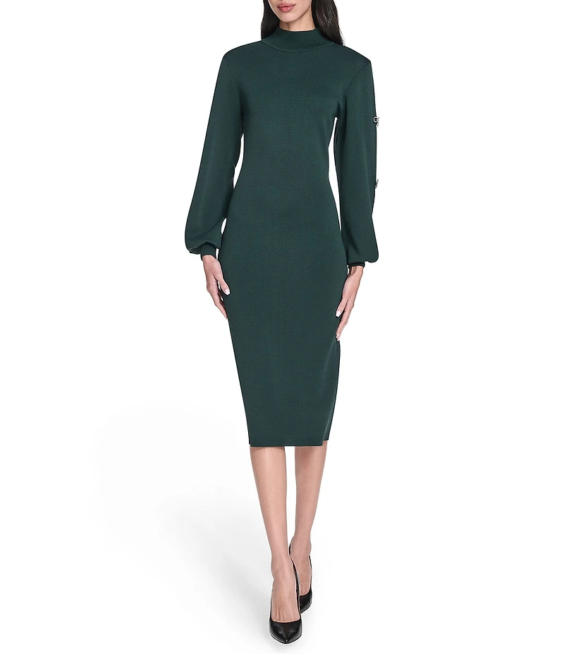 Eliza J Bow Detail Mock Neck Long Sleeve Sweater Dress
