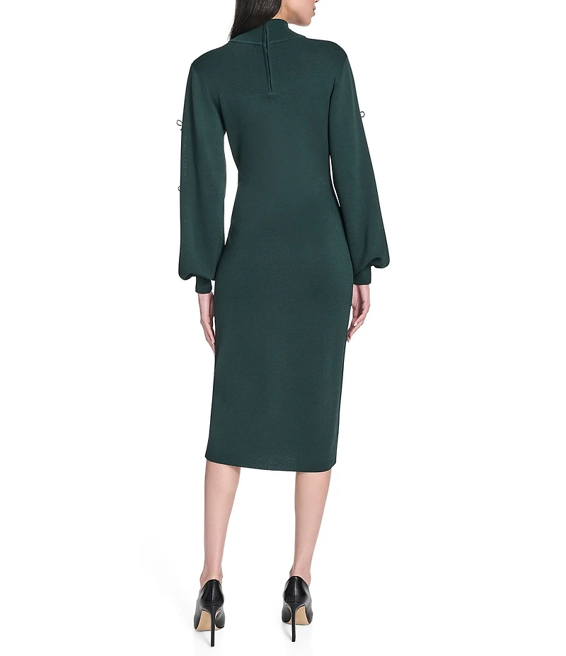 Eliza J Bow Detail Mock Neck Long Sleeve Sweater Dress