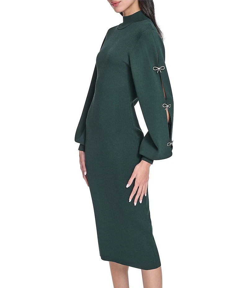 Eliza J Bow Detail Mock Neck Long Sleeve Sweater Dress