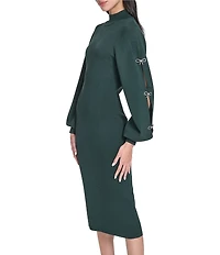 Eliza J Bow Detail Mock Neck Long Sleeve Sweater Dress