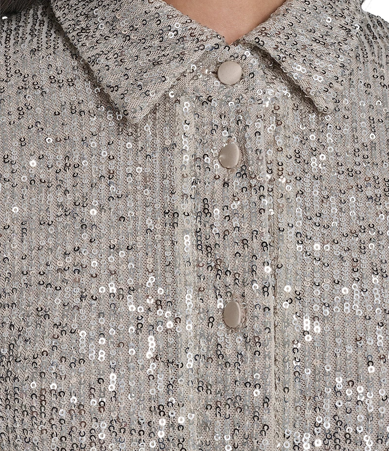 Eliza J Button Front 3/4 Sleeve Tiered Sequin Shirt Dress