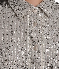 Eliza J Button Front 3/4 Sleeve Tiered Sequin Shirt Dress