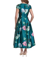 Eliza J Cap Sleeve Square Neck Midi Floral Print Dress