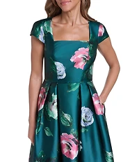 Eliza J Cap Sleeve Square Neck Midi Floral Print Dress