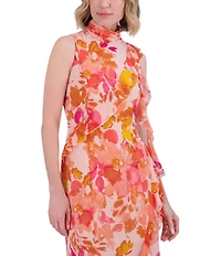Eliza J Chiffon Floral Print Halter Neck Sleeveless Ruffle Sheath Maxi Dress