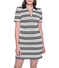 Eliza J Collared Short Sleeve Crochet Mini Dress