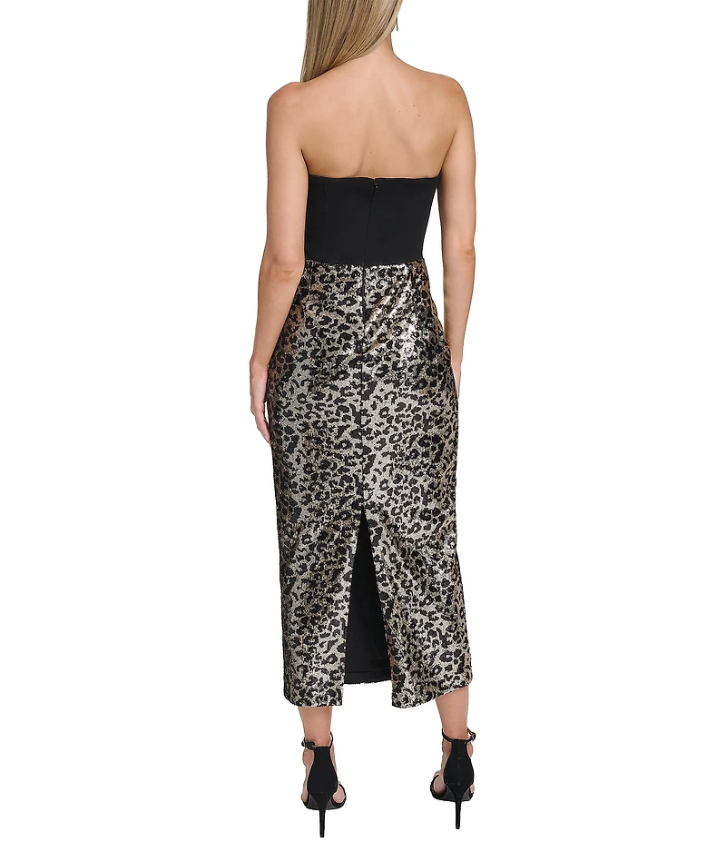 Eliza J Couture Strapless Sequin Animal Print Sheath Dress