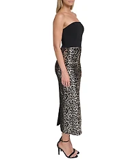 Eliza J Couture Strapless Sequin Animal Print Sheath Dress
