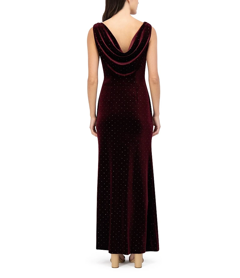 Eliza J Cowl Neck Velvet Embellished Gown
