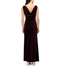 Eliza J Cowl Neck Velvet Embellished Gown