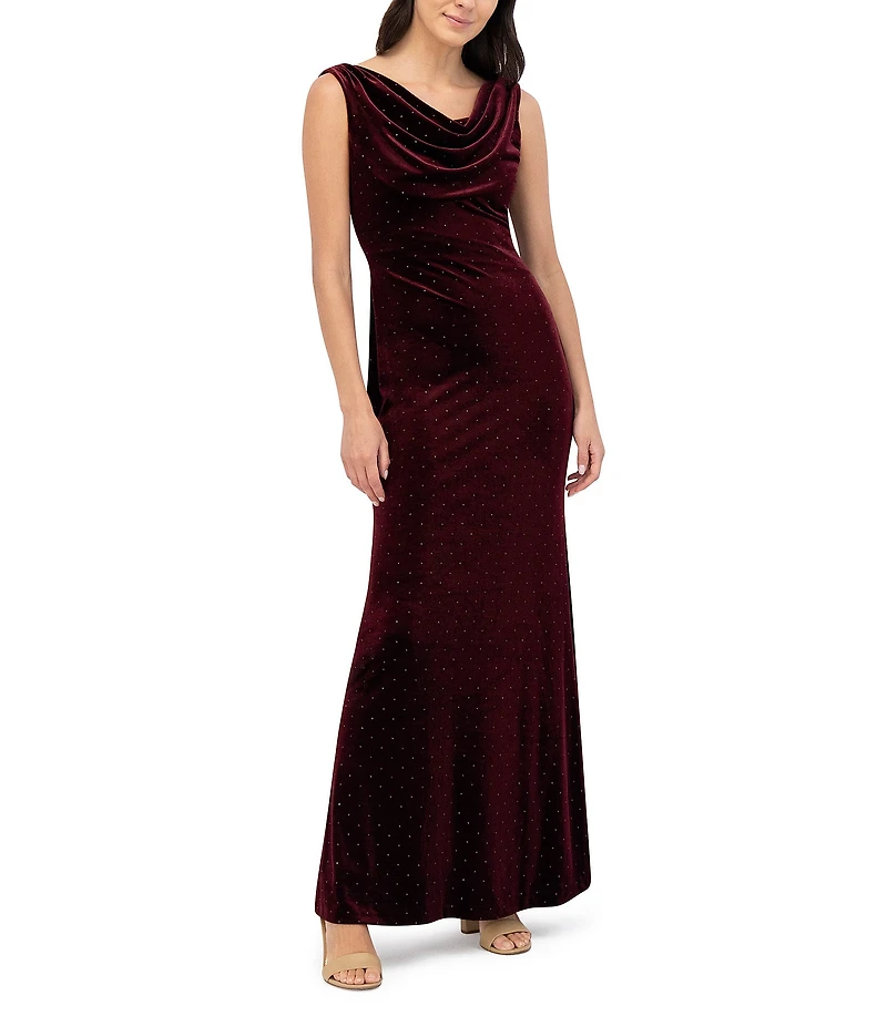 Eliza J Cowl Neck Velvet Embellished Gown