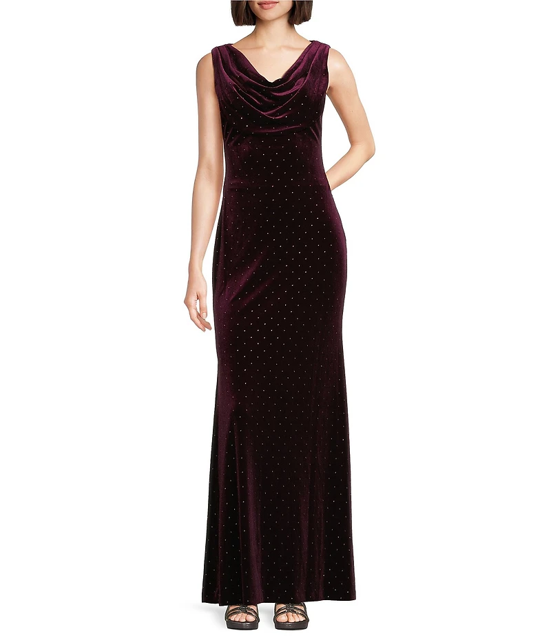 Eliza J Cowl Neck Velvet Embellished Gown