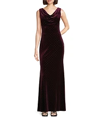Eliza J Cowl Neck Velvet Embellished Gown
