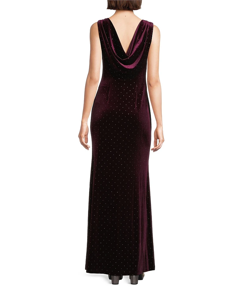 Eliza J Cowl Neck Velvet Embellished Gown