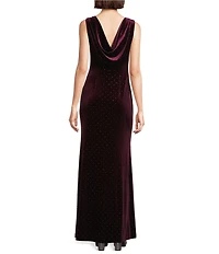 Eliza J Cowl Neck Velvet Embellished Gown