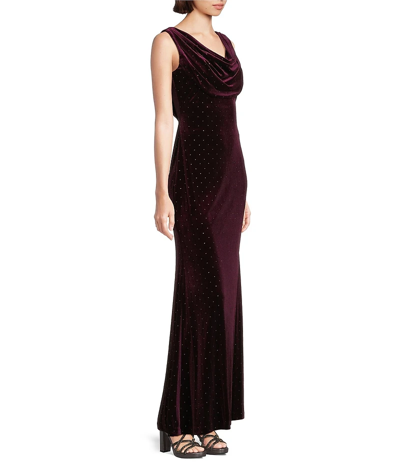 Eliza J Cowl Neck Velvet Embellished Gown