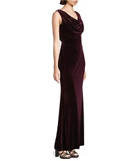 Eliza J Cowl Neck Velvet Embellished Gown