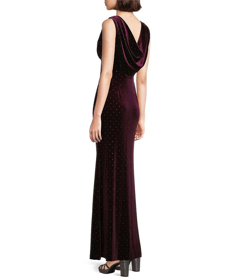 Eliza J Cowl Neck Velvet Embellished Gown