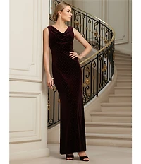 Eliza J Cowl Neck Velvet Embellished Gown