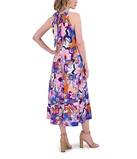 Eliza J Crepe Floral Print Halter Neck Sleeveless Sheath Midi Dress