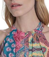 Eliza J Crepe Scarf Print Halter Neck Sleeveless Sheath Maxi Dress