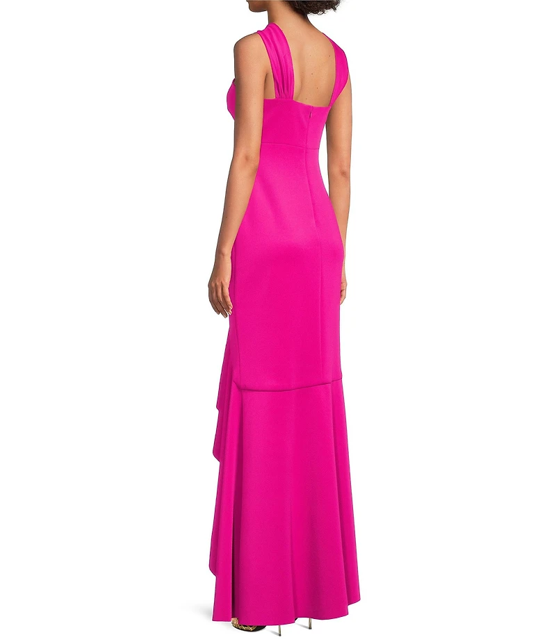Eliza J Criss Cross Halter Hi Lo Ruffle Front Crepe Dress