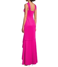 Eliza J Criss Cross Halter Hi Lo Ruffle Front Crepe Dress