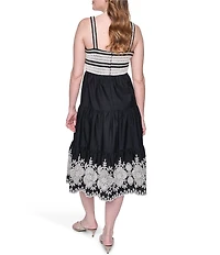 Eliza J Crochet Top With Embroidered Skirt Midi Dress