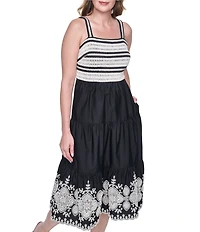 Eliza J Crochet Top With Embroidered Skirt Midi Dress