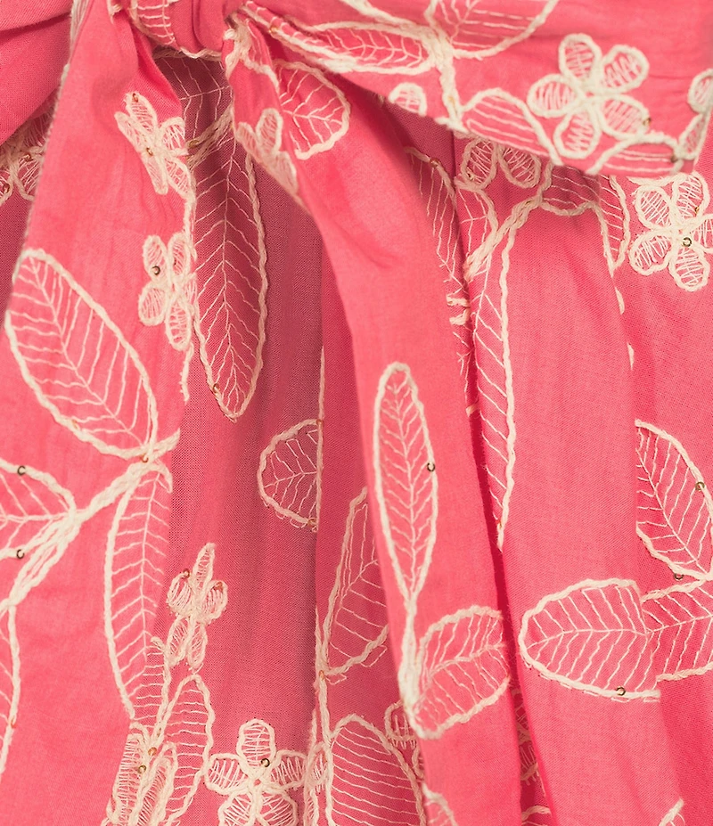 Eliza J Embroidered Floarl Short Sleeve V-Neck Fit & Flare Dress