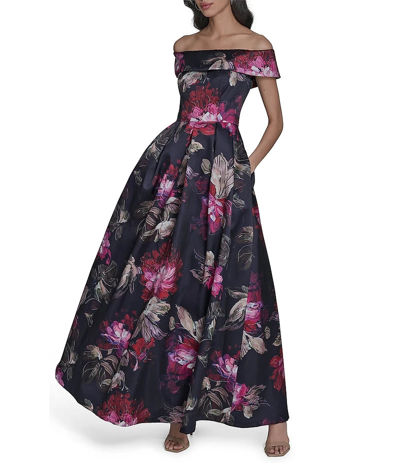 Eliza J Floral Mikado Off-The-Shoulder A-Line Dress