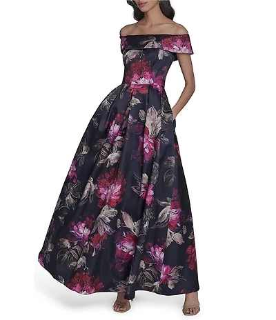 Eliza J Floral Mikado Off-The-Shoulder A-Line Dress