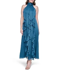 Eliza J Halter Chiffon Cascading Ruffle Maxi Dress