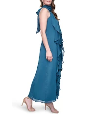 Eliza J Halter Chiffon Cascading Ruffle Maxi Dress
