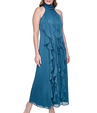 Eliza J Halter Chiffon Cascading Ruffle Maxi Dress