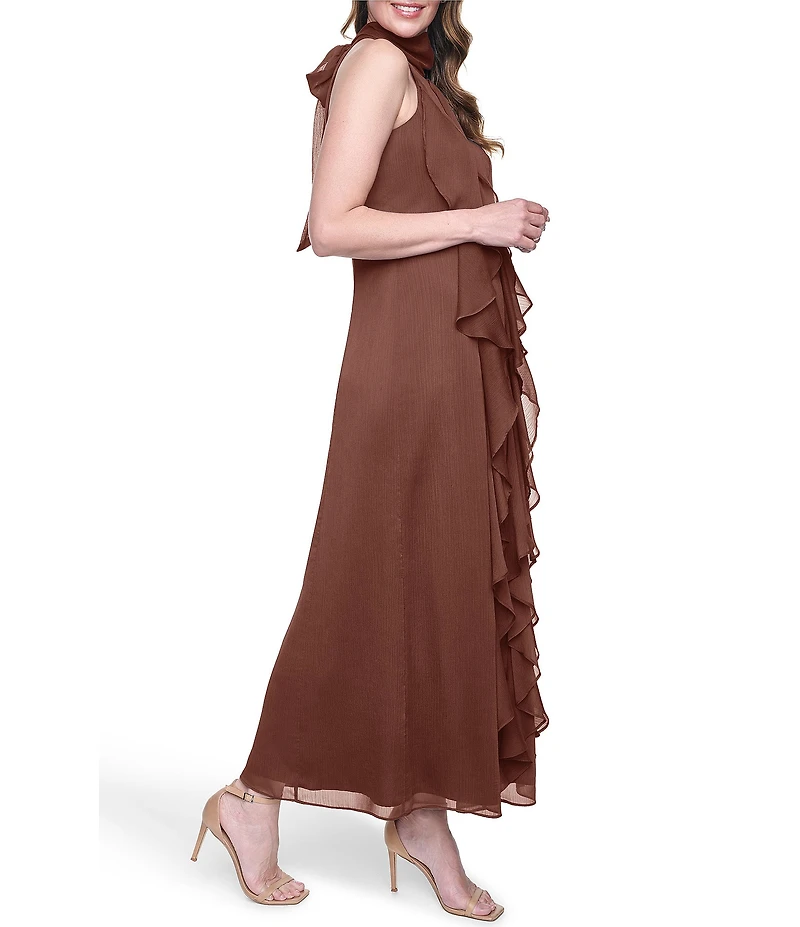 Eliza J Halter Chiffon Cascading Ruffle Maxi Dress