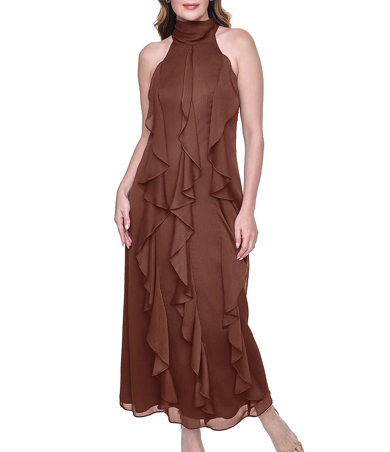 Eliza J Halter Chiffon Cascading Ruffle Maxi Dress