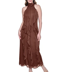 Eliza J Halter Chiffon Cascading Ruffle Maxi Dress
