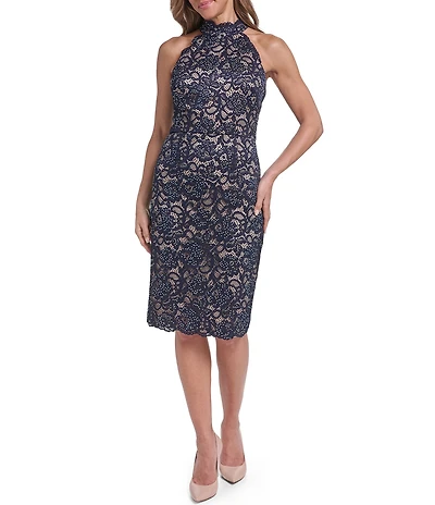 Eliza J Halter Lace Sheath Dress