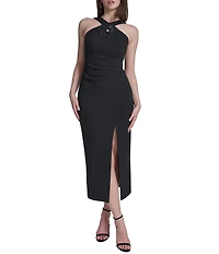 Eliza J Halter Midi Dress With Floral Applique