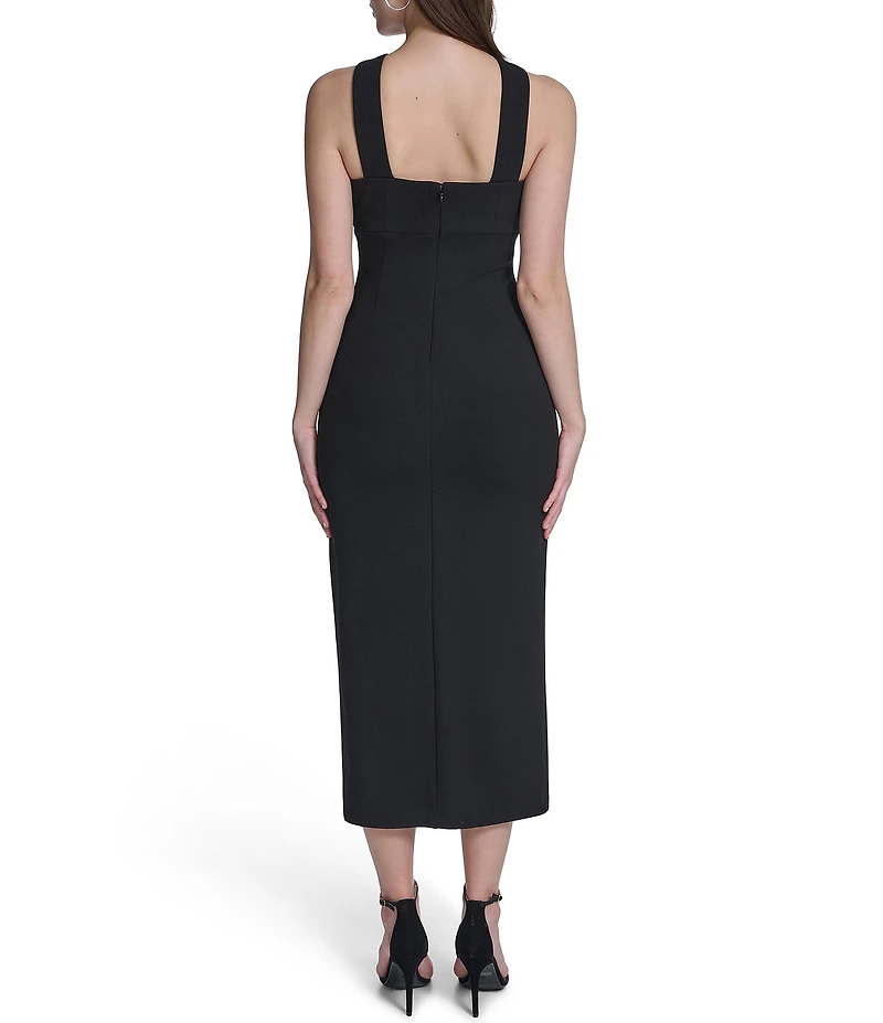 Eliza J Halter Midi Dress With Floral Applique